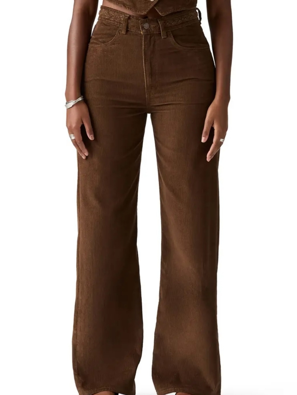 NWT$98 Levi's Ribcage Braided High Waist Wide Leg Corduroy Jeans Size:27x32